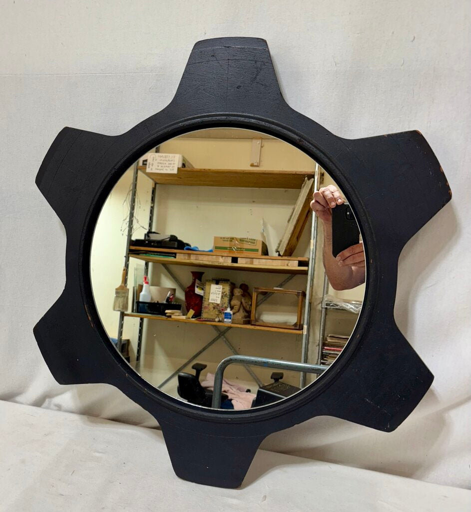 Litton Black Wooden Cog Style Mirror E12644 27"
