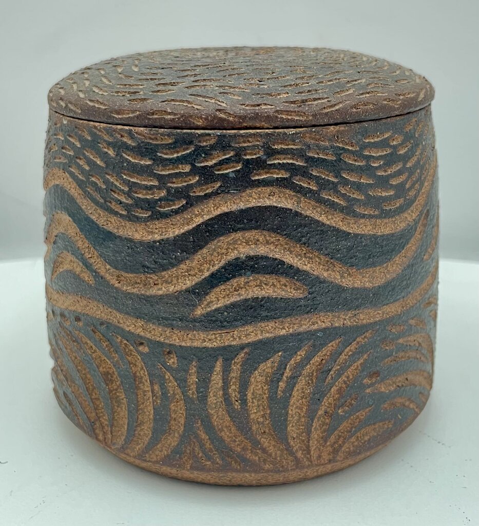 Dayle Rushall Pottery Brown Earth and Sea Lidded Terracotta Jar