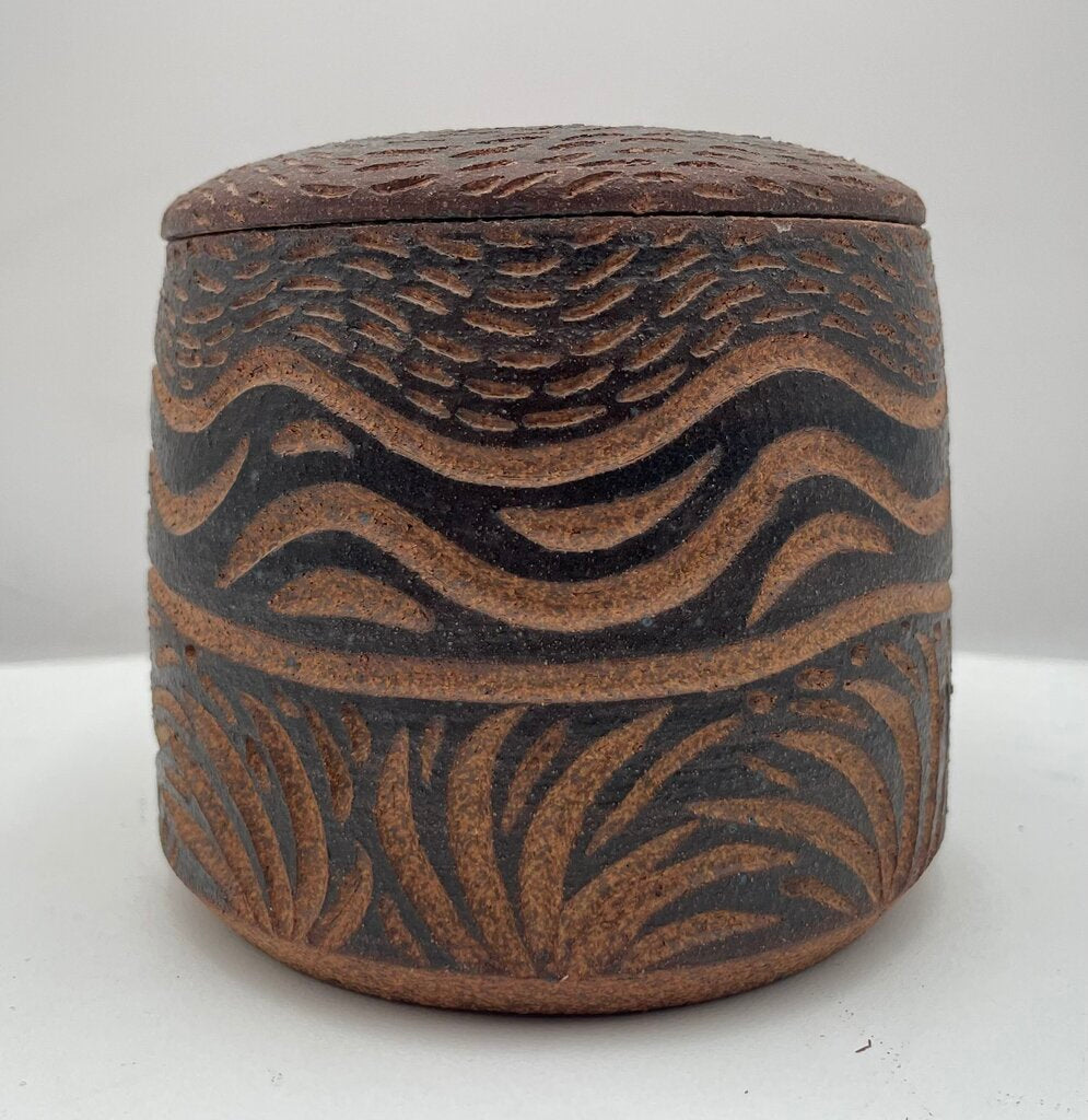 Dayle Rushall Pottery Brown Earth and Sea Lidded Terracotta Jar