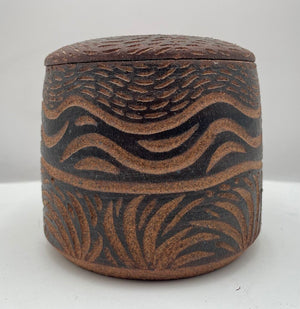 Dayle Rushall Pottery Brown Earth and Sea Lidded Terracotta Jar