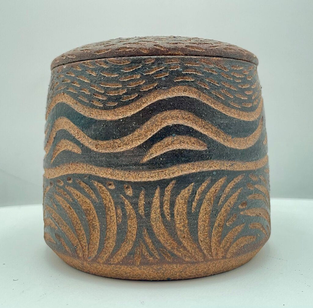 Dayle Rushall Pottery Brown Earth and Sea Lidded Terracotta Jar