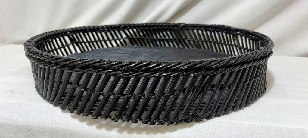Decorative Woven Black Rattan & Reed Round Tray