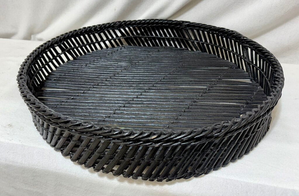 Decorative Woven Black Rattan & Reed Round Tray