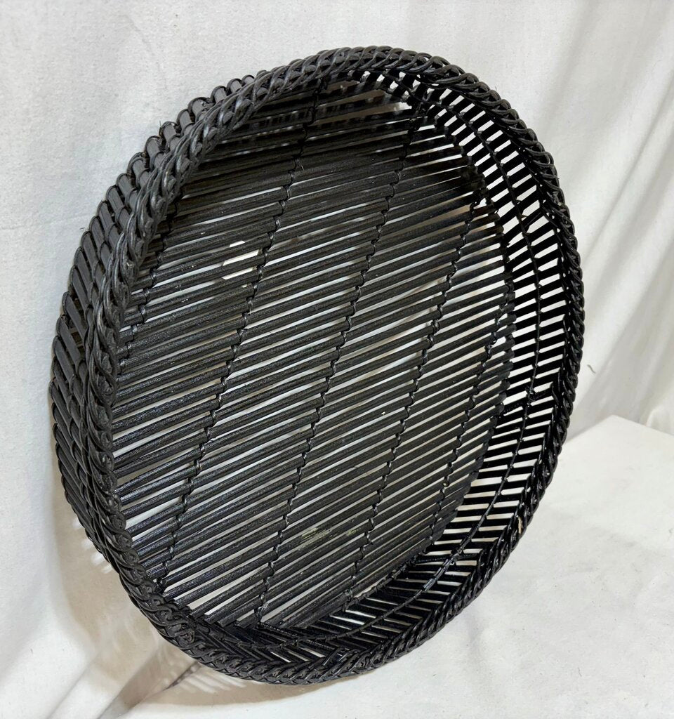 Decorative Woven Black Rattan & Reed Round Tray