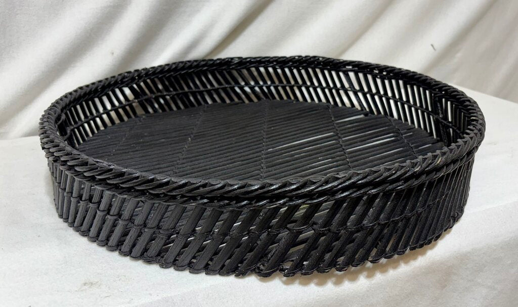 Decorative Woven Black Rattan & Reed Round Tray