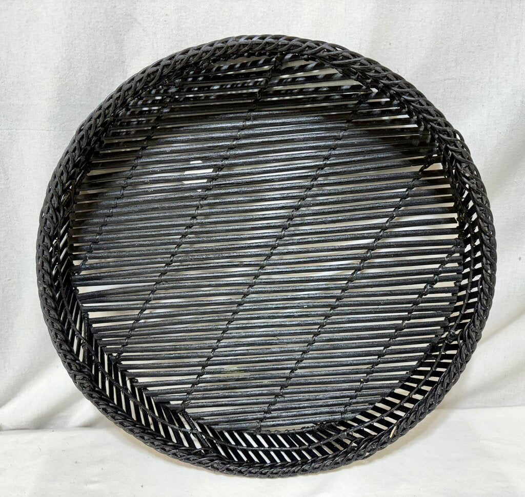 Decorative Woven Black Rattan & Reed Round Tray