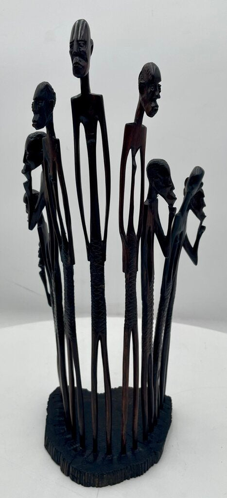 Vintage African Mwanzilo Ebony Carved Maasai Elders Group Sculpture 15"