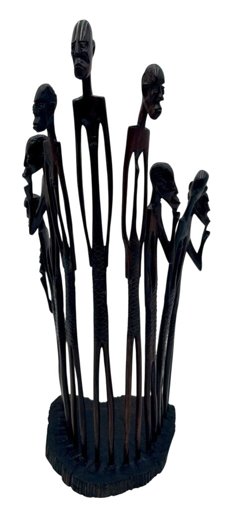 Vintage African Mwanzilo Ebony Carved Maasai Elders Group Sculpture 15" by Miss Daisy's Consignment & Auction House