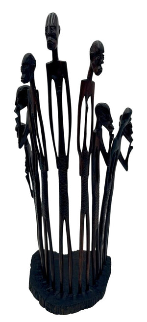 Vintage African Mwanzilo Ebony Carved Maasai Elders Group Sculpture 15" by Miss Daisy's Consignment & Auction House