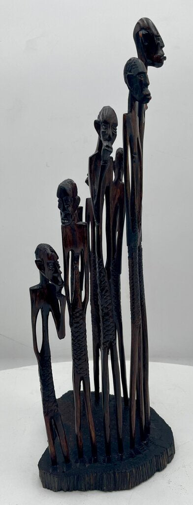 Vintage African Mwanzilo Ebony Carved Maasai Elders Group Sculpture 15"