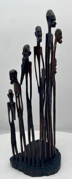 Vintage African Mwanzilo Ebony Carved Maasai Elders Group Sculpture 15"