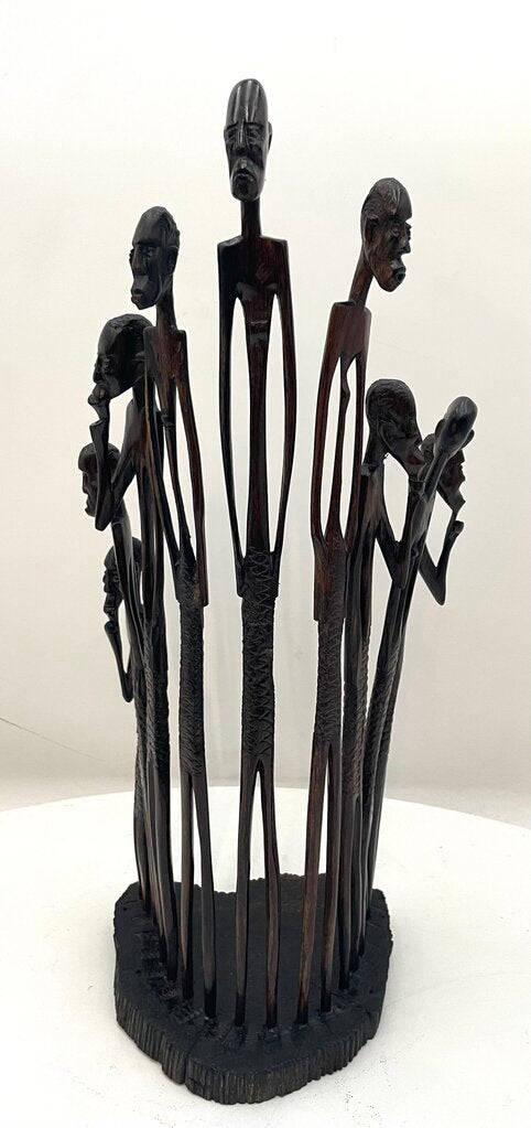 Vintage African Mwanzilo Ebony Carved Maasai Elders Group Sculpture 15"
