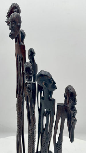 Vintage African Mwanzilo Ebony Carved Maasai Elders Group Sculpture 15"