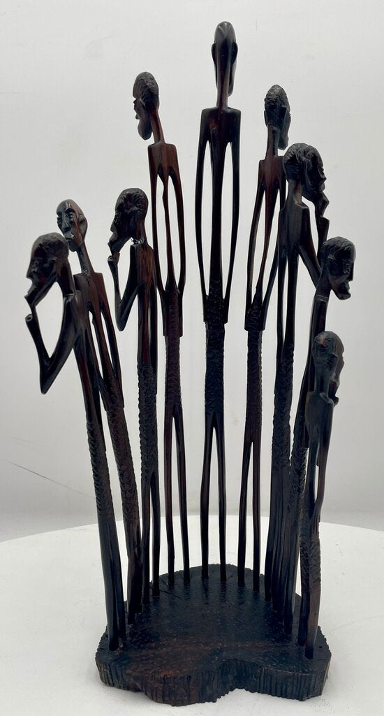 Vintage African Mwanzilo Ebony Carved Maasai Elders Group Sculpture 15"