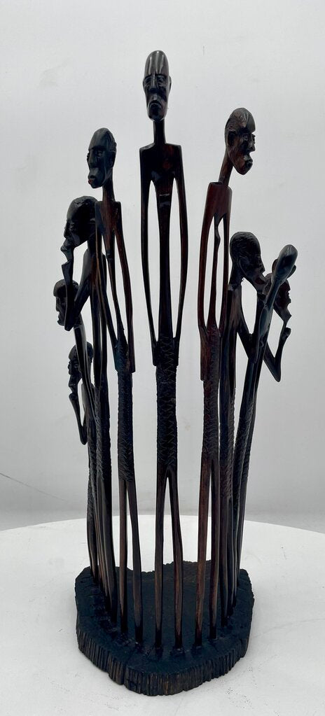 Vintage African Mwanzilo Ebony Carved Maasai Elders Group Sculpture 15"