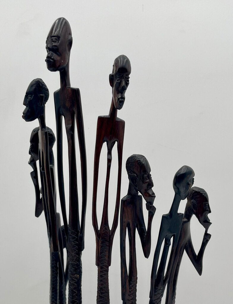 Vintage African Mwanzilo Ebony Carved Maasai Elders Group Sculpture 15"