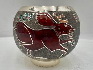 Miguel Pineda Mexican Neo Myan Aztec Silver Enameled Footed Bowl 3.6"