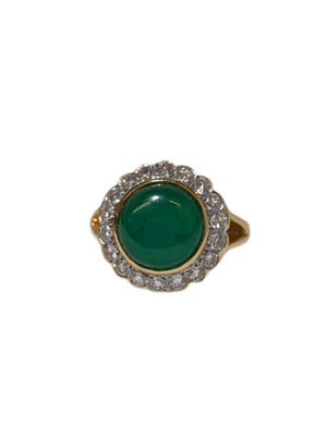 Dyed Quartzite w/ Diamonds Ring 18k Yellow Gold ( green stone )