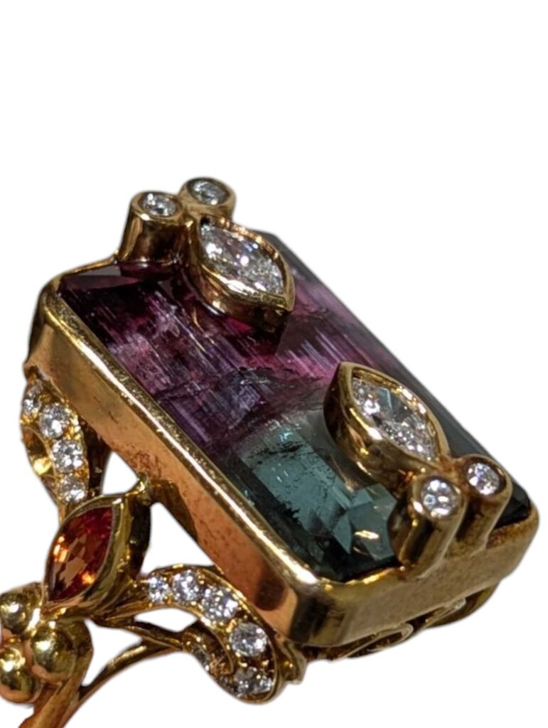 2 Toned Tourmaline Ring 18k Yellow Gold