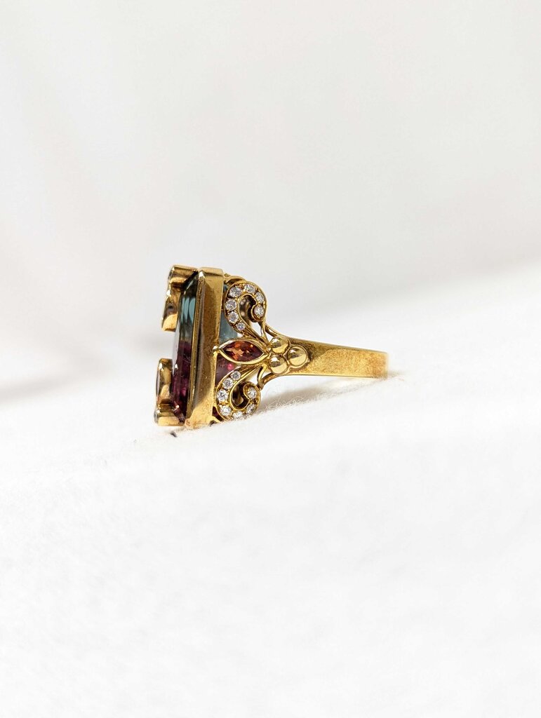 2 Toned Tourmaline Ring 18k Yellow Gold