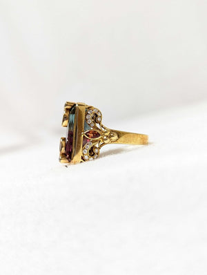 2 Toned Tourmaline Ring 18k Yellow Gold