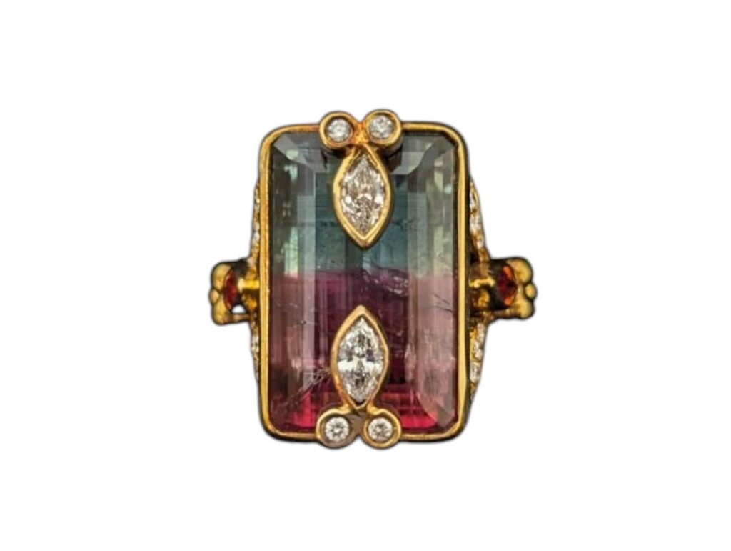 2 Toned Tourmaline Ring 18k Yellow Gold