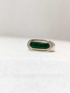 Ring 14k White Gold Jade w/Diamonds