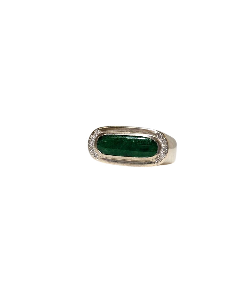 Ring 14k White Gold Jade w/Diamonds
