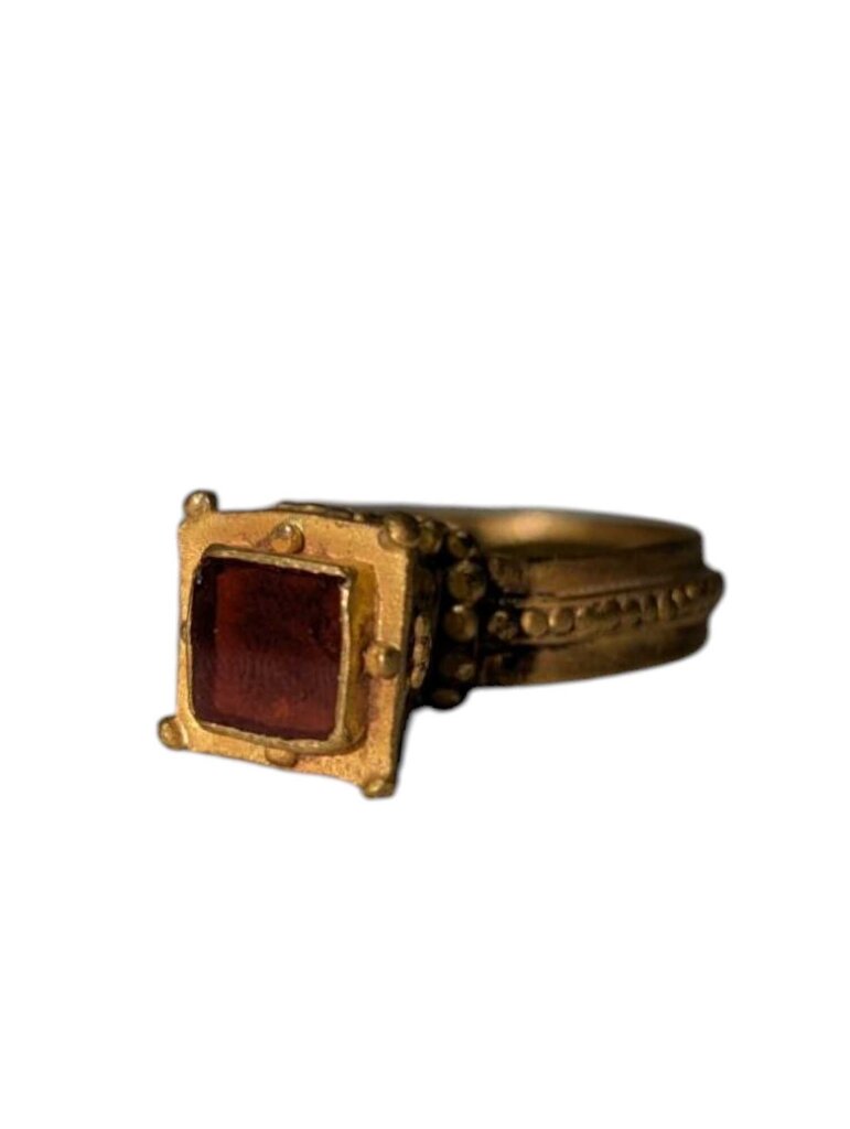 Ancient Roman Ring w/ Carnelian 22k Yellow Gold ( flat square stone )