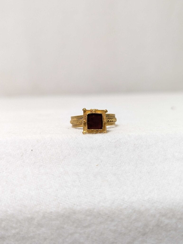 Ancient Roman Ring w/ Carnelian 22k Yellow Gold ( flat square stone )
