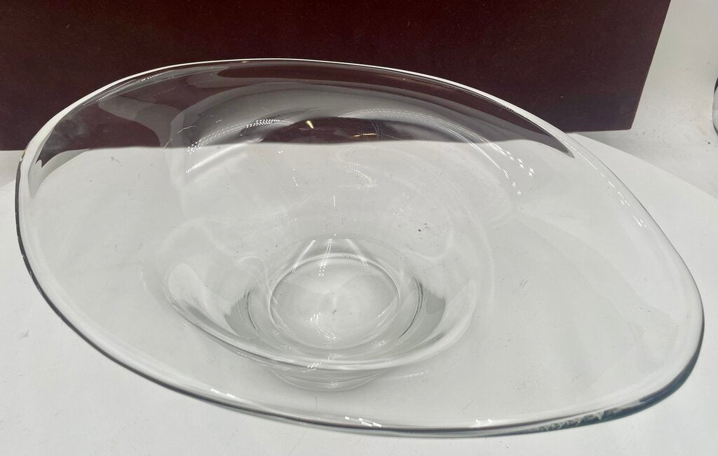 Italian Murano Style Blown Glass Thick Glass Elliptical Shape Footed Bowl