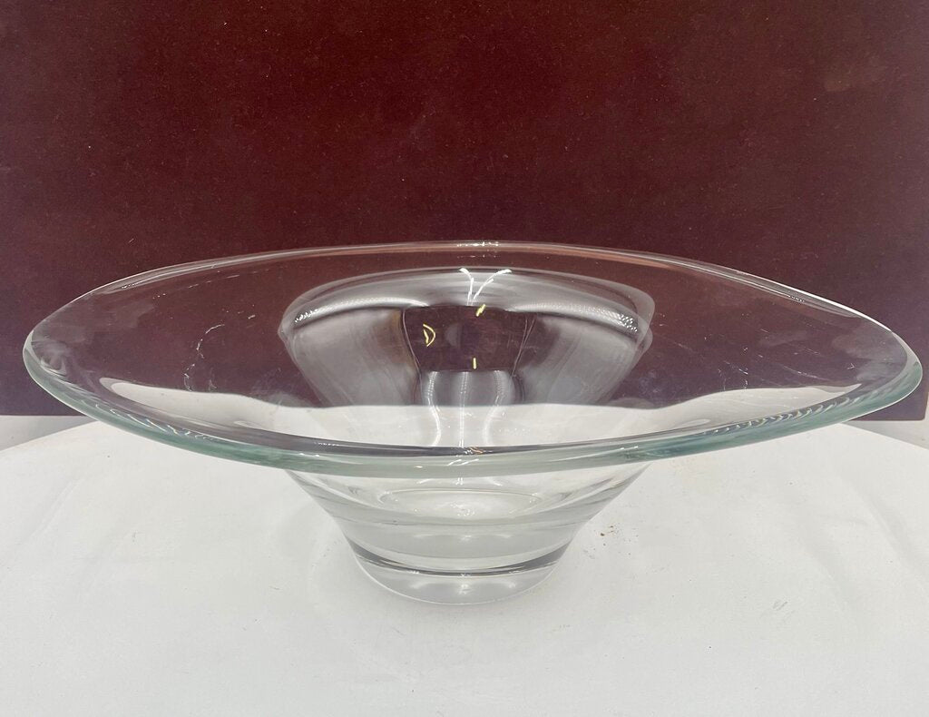 Italian Murano Style Blown Glass Thick Glass Elliptical Shape Footed Bowl
