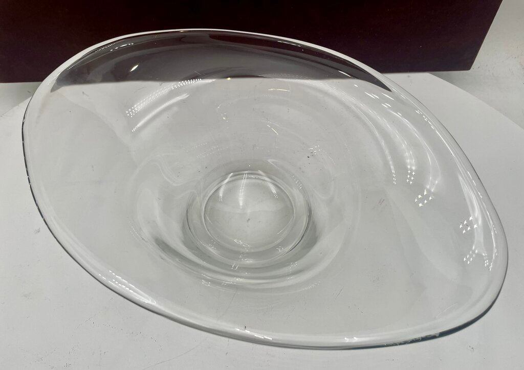 Italian Murano Style Blown Glass Thick Glass Elliptical Shape Footed Bowl