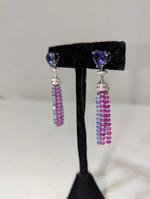 Earrings 18k White Gold Heart Tanzanite w/ Beads
