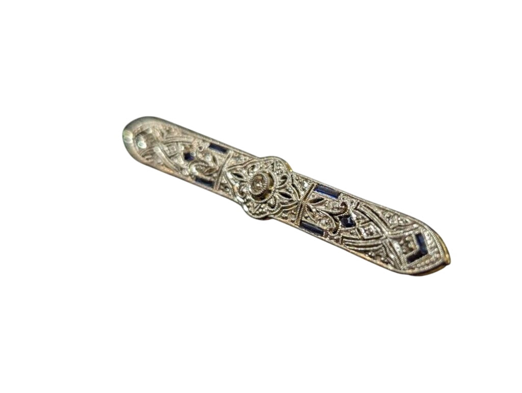 Brooch w/ Diamond & Sapphires 18k White & Yellow Gold by Miss Daisy's Consignment & Auction House