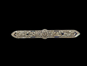 Brooch w/ Diamond & Sapphires 18k White & Yellow Gold