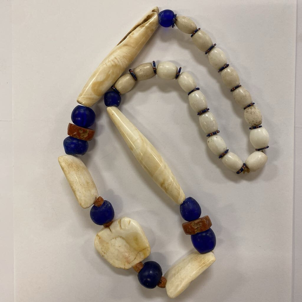Beige & Blue Glass Bead Necklace