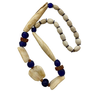 Beige & Blue Glass Bead Necklace by Miss Daisy's Consignment & Auction House