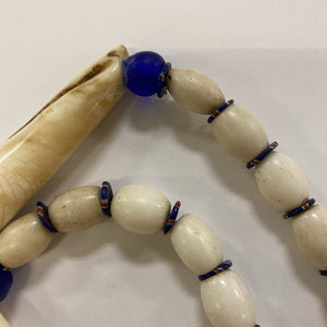 Beige & Blue Glass Bead Necklace