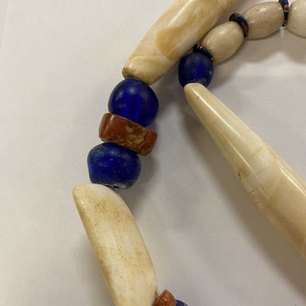 Beige & Blue Glass Bead Necklace