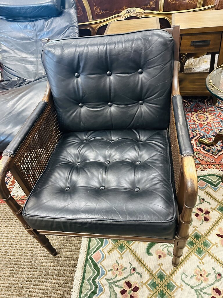 Black Leather Rattan Accent Chair