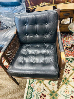 Black Leather Rattan Accent Chair