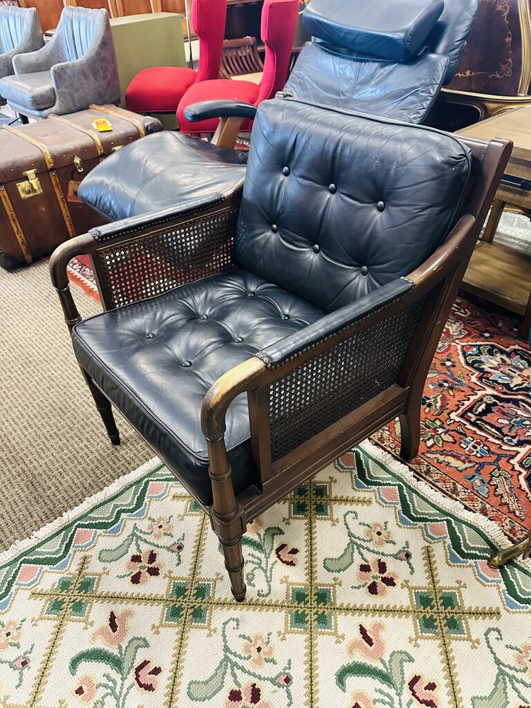 Black Leather Rattan Accent Chair