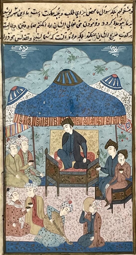 Persian Original Hand Painted Watercolor & Ink Scene from "Shahnameh" a Poem by Ferdowsi 10th-11th CE