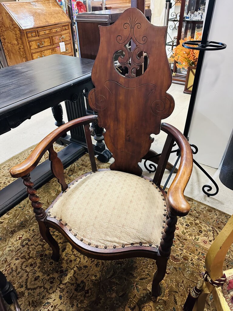 Victorian Mahogany Barley Twist Carved Armchair by Miss Daisy's Consignment & Auction House