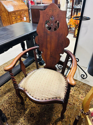 Victorian Mahogany Barley Twist Carved Armchair