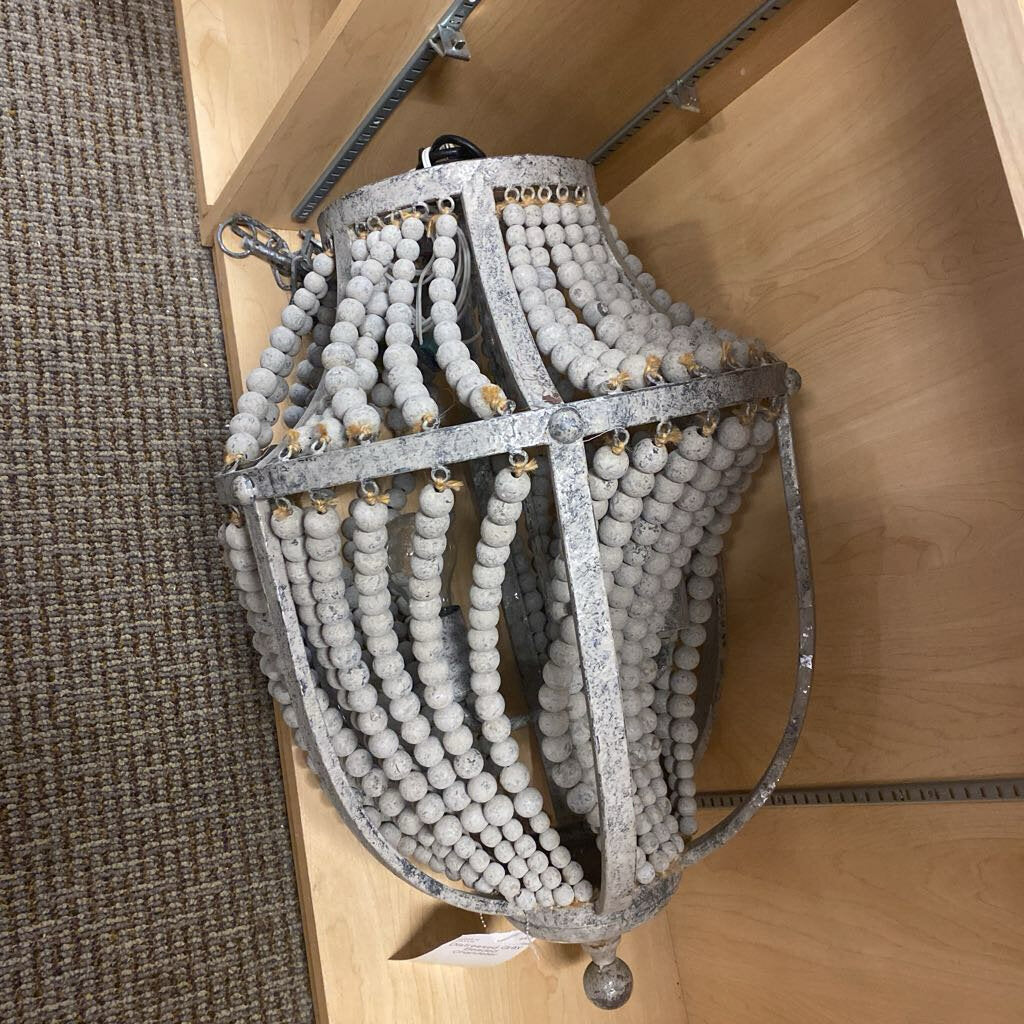 Distressed Gray Wood Beaded Chandelier