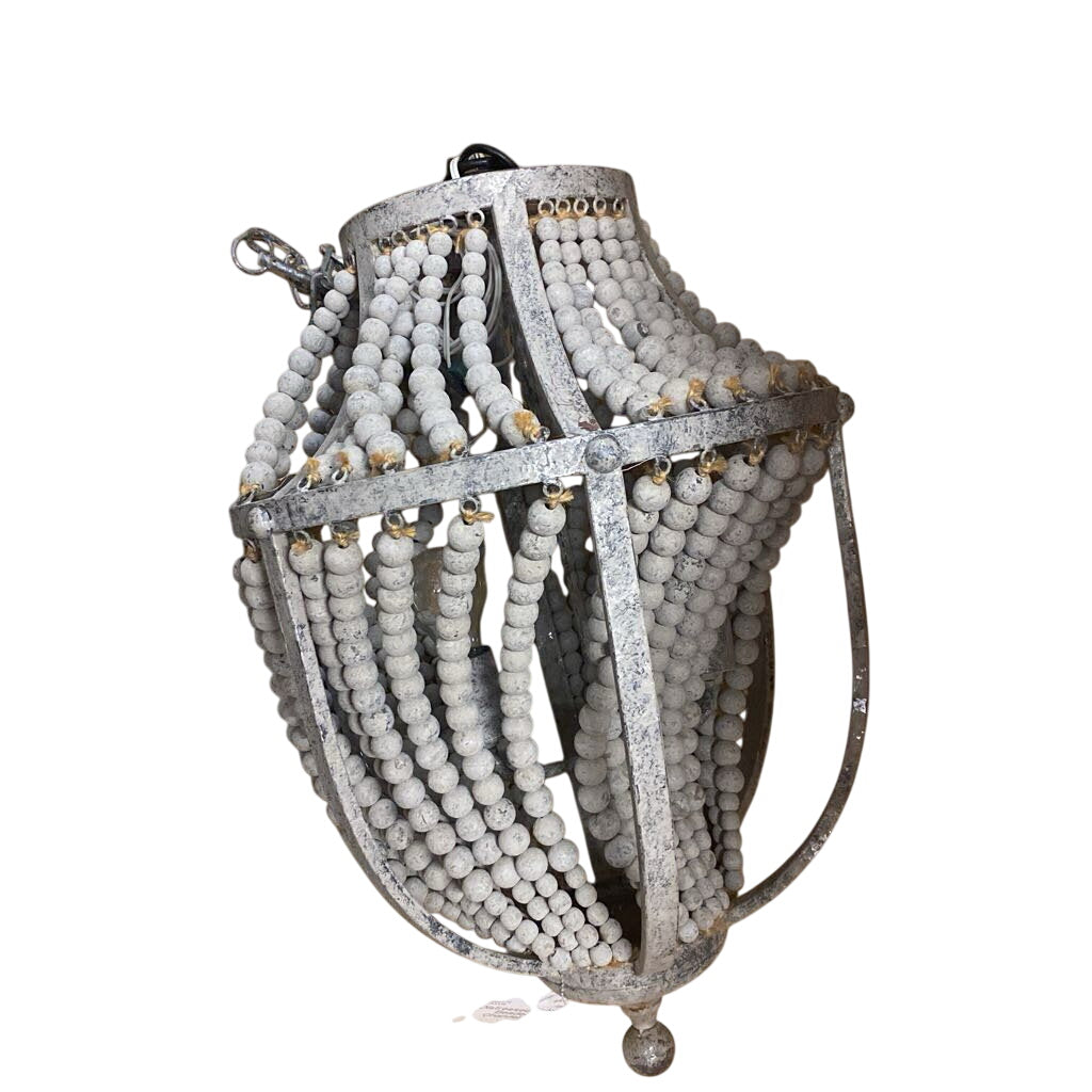 Distressed Gray Wood Beaded Chandelier
