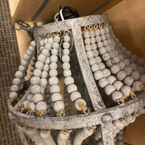 Distressed Gray Wood Beaded Chandelier