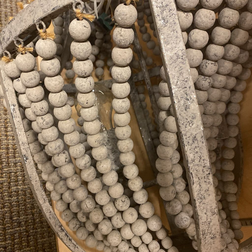 Distressed Gray Wood Beaded Chandelier